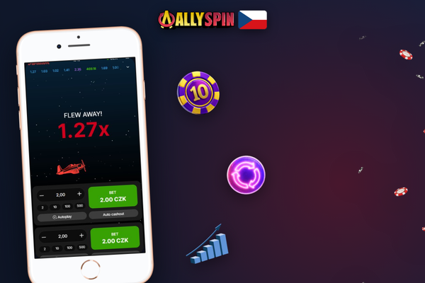 Android a iPhone s Allyspin Casino aplikací a Aviator hrou na displeji