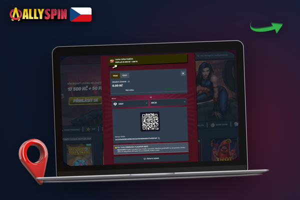 Smartphone s krypto peněženkou skenuje QR kód pokladny Allyspin Casino pro vklad